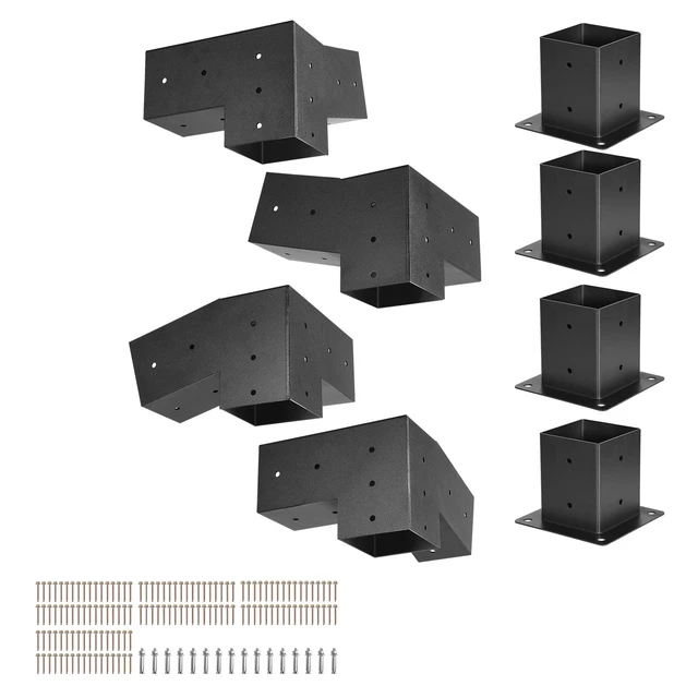 Alt view image 2 of 2 - VEVOR Pergola Kit, 4x4 Inch 3-Way Slanted Bracket for 3.5x3.5 Inch Wood Beams in Actual Size, Carbon Steel Pergola Bracket with Screws and Post Bases, for Outdoor Wood Pergolas, Gazebos, Sheds, 8 Pcs