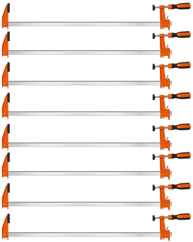 Alt view image 8 of 8 - VEVOR Bar Clamps for Woodworking, 8-Pack, 24" Opening F Clamps, 600 lbs Load Limit, with Plastic Pad and Self-Locking Design, Premium Cast Iron and Carbon Steel, for Wood Working and Metal Working