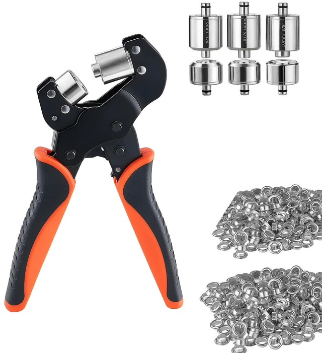 Main image of VEVOR Grommet Tool Kit 1/4" 5/16" 3/8" 900 PCS Grommets Eyelet Tool Kit, with Eyelets and Washers, Manual Grommet Press Pliers, Hole Punch Tools, Blocks, for Leather, Tarps, Shoes, Crafts, Fabric