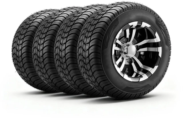 Alt view image 8 of 8 - VEVOR Golf Cart Wheels, 10" 205/50-10 Black Aluminum Alloy Golf Cart Tires and Wheels Combo (Set of 4) Fit Club Car, EZGO, Yamaha, 4 Ply Rubber 4-Lug Lawn Mower Tires & Rims, 675 lbs Load, All-Terrain
