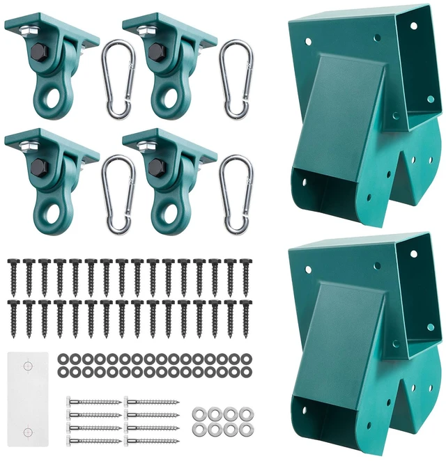 Main image of VEVOR Swing Set Brackets, Heavy-Duty A-frame Set Hardware, with 2 A-Frame Swing Brackets & 4 Hangers, Sturdy for Playground Backyard Park Equipment Mounting Parts Outdoor, Hardware Included, Green