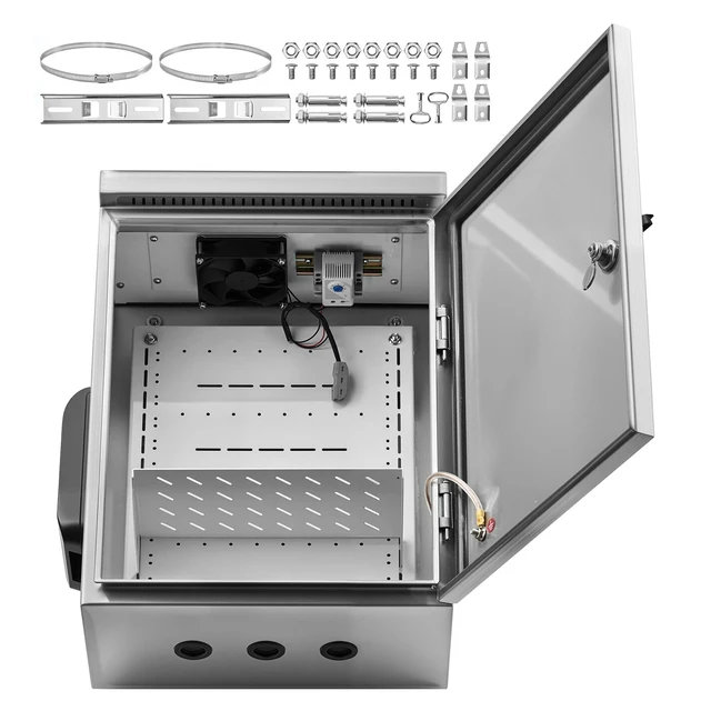 Alt view image 8 of 8 - VEVOR Outdoor Electrical Box, 20 x 16 x 8 in, Stainless Steel Ventilated Electrical Enclosure with Thermostat and Fan, Rain Hood, Hinge Connection, IP65 Waterproof Junction Box, Wall/Pole Mounted,