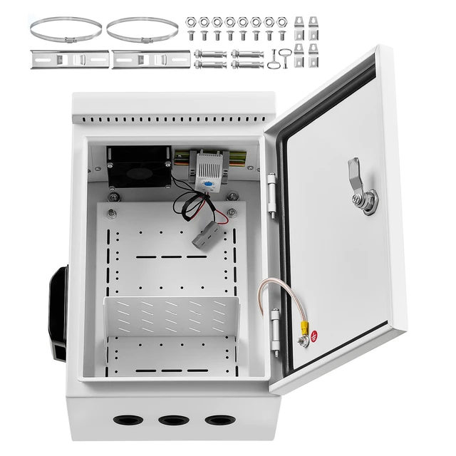 Alt view image 8 of 8 - VEVOR Outdoor Electrical Box, Cold-Rolled Steel, Electrical Junction Box with Thermostat and Fan, Rain Hood, Ventilated Design, IP65 Waterproof Hinged Enclosure, Wall/Pole Mounted, 16 x 12 x 8 in