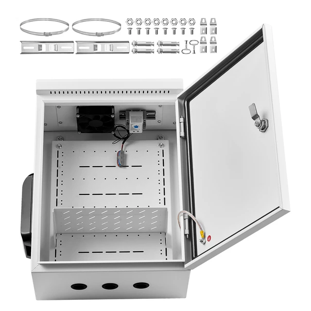 Alt view image 8 of 8 - VEVOR Outdoor Electrical Box, Cold-Rolled Steel, Electrical Junction Box with Thermostat and Fan, Rain Hood, Ventilated Design, IP65 Waterproof Hinged Enclosure, Wall/Pole Mounted, 20 x 16 x 8 in