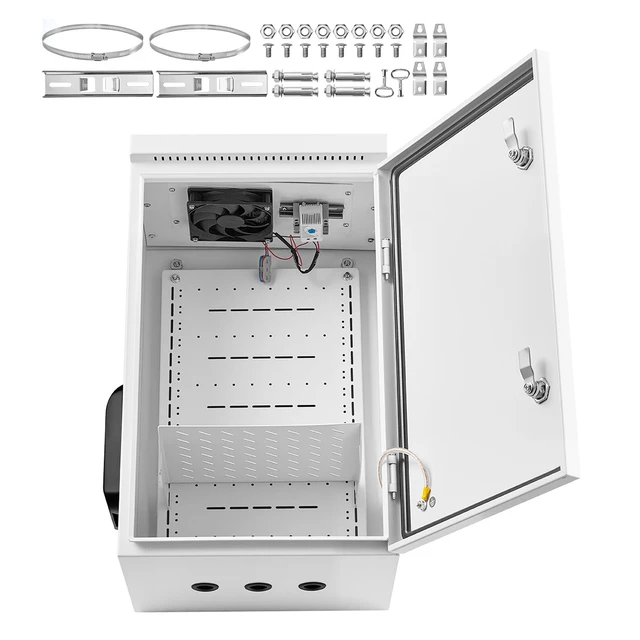 Alt view image 8 of 8 - VEVOR Outdoor Electrical Box, Cold-Rolled Steel, Electrical Junction Box with Thermostat and Fan, Rain Hood, Ventilated Design, IP65 Waterproof Hinged Enclosure, Wall/Pole Mounted, 24 x 16 x 12 in