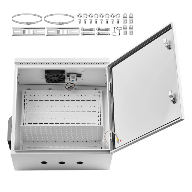 Alt view image 8 of 8 - VEVOR Outdoor Electrical Box, Cold-Rolled Steel, Electrical Junction Box with Thermostat and Fan, Rain Hood, Ventilated Design, IP65 Waterproof Hinged Enclosure, Wall/Pole Mounted, 24 x 24 x 12 in