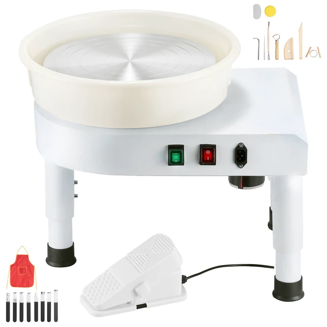 Alt view image 9 of 15 - Pottery Wheel, 14 in Ceramic Wheel Forming Machine, 60-300 RPM Speed Adjustable Foot Pedal, Adjustable Lift Leg, Detachable Basin, Complete Tool Accessory Kit for Work Art Craft DIY, White