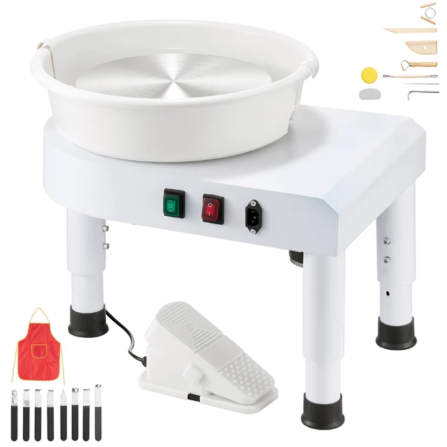 Alt view image 8 of 8 - Pottery Wheel, 11 in Ceramic Wheel Forming Machine, 60-300 RPM Speed Adjustable Foot Pedal, Adjustable Lift Leg, Detachable Basin, Complete Tool Accessory Kit for Work Art Craft DIY, White