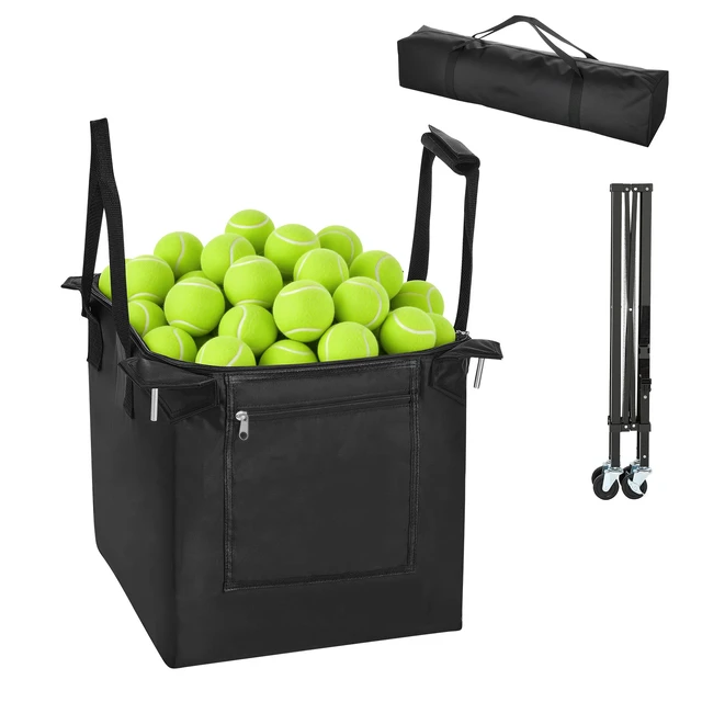 Alt view image 8 of 8 - VEVOR Tennis Ball Hopper, Holds 150 Tennis Balls, Foldable Pickleball Basket Cart with Wheels for Easy Pick Up, Lightweight Aluminum Alloy, Portable Pickleball Caddy with Storage Bag, for Training