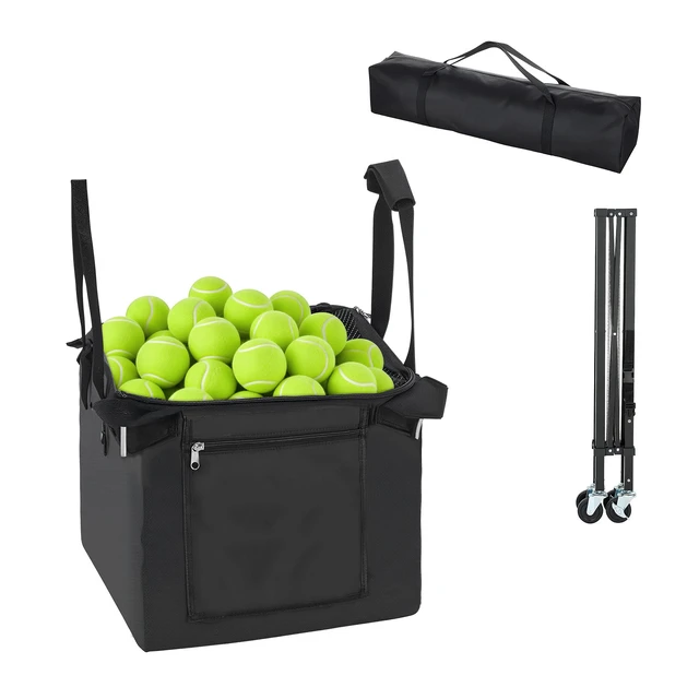 Alt view image 8 of 8 - VEVOR Tennis Ball Hopper, Holds 120 Tennis Balls, Foldable Pickleball Basket Cart with Wheels for Easy Pick Up, Lightweight Aluminum Alloy, Portable Pickleball Caddy with Storage Bag, for Training