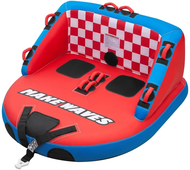 Main image of VEVOR Towable Tubes for Boating, 2-Rider Inflatable Towable Tube for Boat to Pull, 340 lbs Capacity Water Sports Boating Tubes - with Full Nylon Cover, Dual Tow Points, Safety Valve & Padded Handles