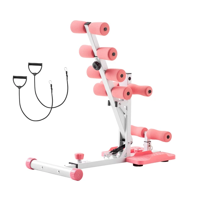Alt view image 8 of 8 - VEVOR Deep Squat Machine, Adjustable Glutes Trainer Machine with 3 High-Strength Resistance Bands, Folding Core Leg and Glutes Exercise Trainer, Push Up Workout Equipment at Home Gym, Pink + White