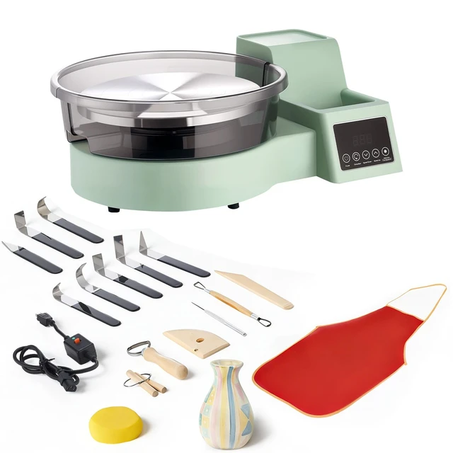 Alt view image 15 of 15 - VEVOR Pottery Wheel for Adults, 11" Aluminum Turntable, 450W Electric Table Top Pottery Wheel with Foot Pedal, 30-300 RPM Adjustable Speed, Detachable Basin, for Beginners, DIY Clay Art Craft, Green