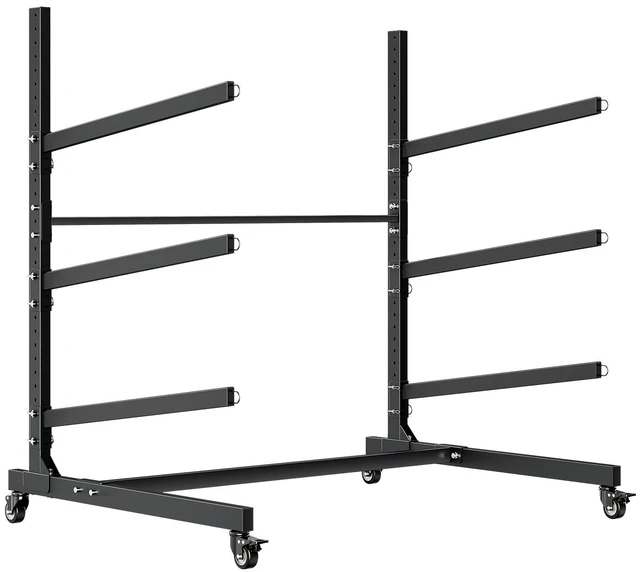 Alt view image 8 of 8 - VEVOR Kayak Storage Rack for 3 Kayaks, Holds 200 lbs, Heavy Duty Adjustable Freestanding Stand with Lockable Wheels for Indoor Outdoor Garage Shed Dock, Holder for Canoe, SUP, Surfboard & Paddleboard
