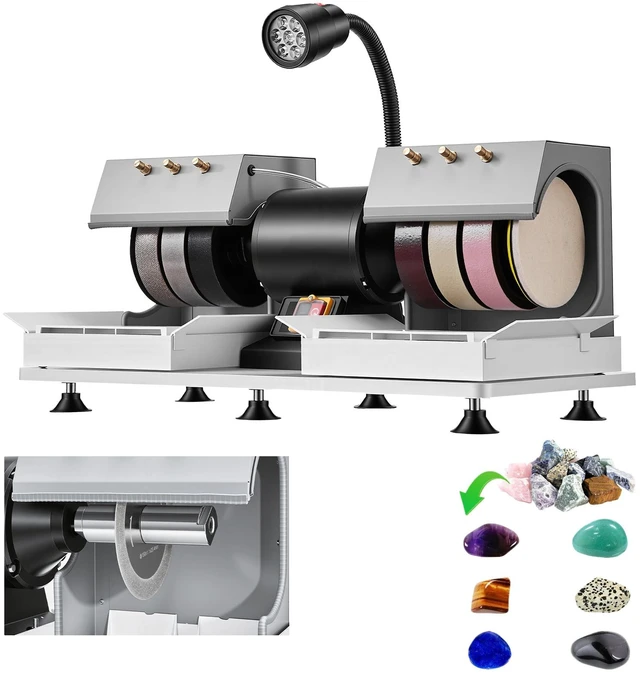 Alt view image 8 of 8 - VEVOR Cabbing Machine, 6" 2/5 HP 1800 RPM Efficient, Lapidary Rock Grinder Polisher With Diamond and Resin Wheels, LED Lamp, Water System, Lapidary Equipment for Gemstone Grinding, Stone Polishing