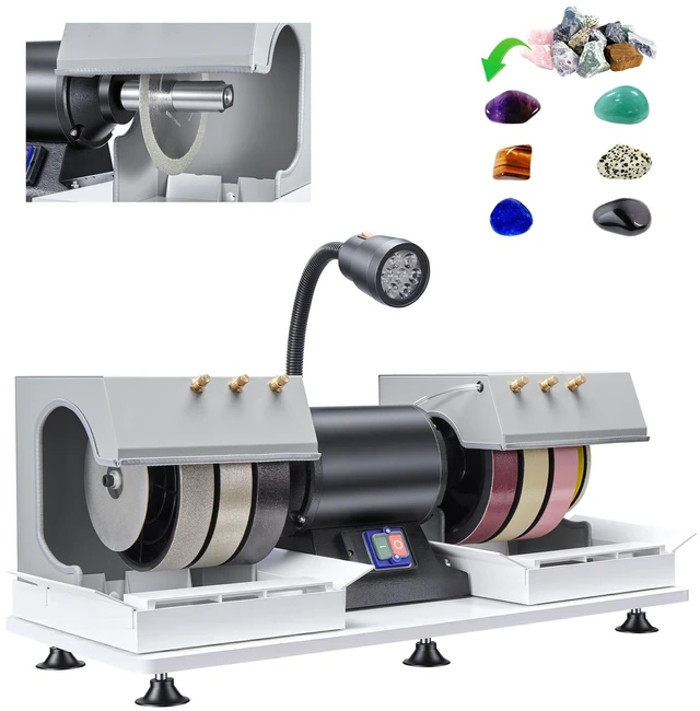 Alt view image 8 of 8 - VEVOR Cabbing Machine, 8" 3/4 HP 1800 RPM Efficient, Lapidary Rock Grinder Polisher With Diamond and Resin Wheels, LED Lamp, Water System, Lapidary Equipment for Gemstone Grinding, Stone Polishing