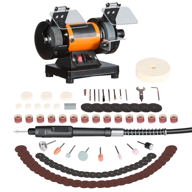 Alt view image 8 of 8 - VEVOR Bench Buffer Polisher, 8300-10600 RPM Adjustable Speed, Polishing & Buffing Machine with Grinding, Fiber, and Wool Wheels, 100-Piece Accessory Kit, for Jewelry, Wood, Metal, Raw Stone, Jade DIY