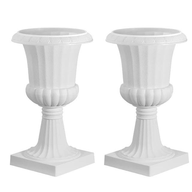 Alt view image 9 of 9 - VEVOR Plastic Urn Planters 9.8 x 16.5 Inch White Floral Pedestal Flower Pots