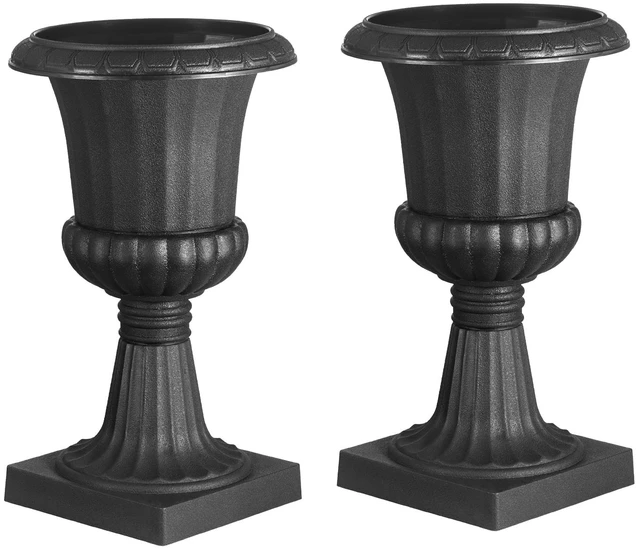 Alt view image 9 of 9 - VEVOR Plastic Urn Planters 15.8 x 26.4 Inch Black Floral Pedestal Flower Pots