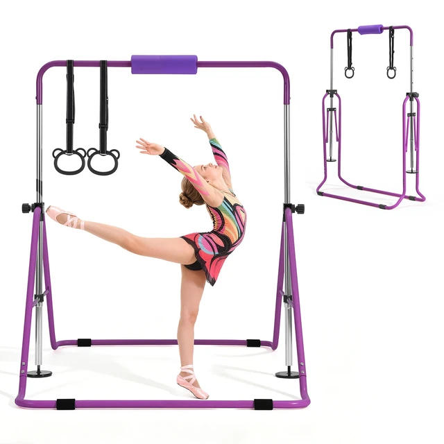 Alt view image 8 of 8 - VEVOR Gymnastic Bars for Kids, 140 lbs Capacity Folding Training Kip Bar, Adjustable Height Gymnastic Horizontal Bar for Home, Training Equipment for Indoor and Outdoor, Easy to Assemble, Purple