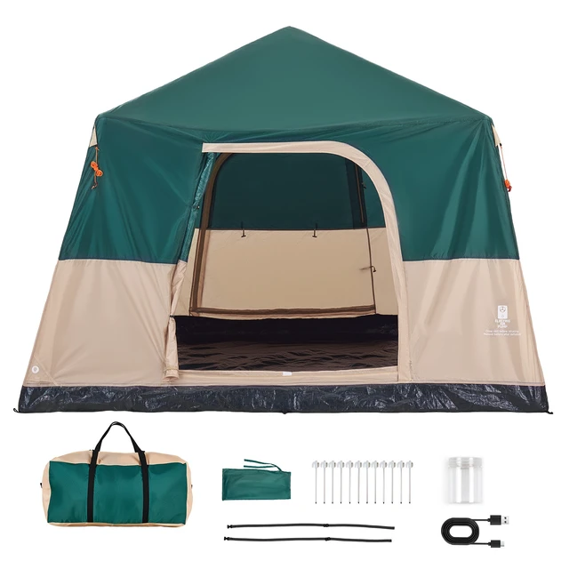 Alt view image 2 of 2 - VEVOR Camping Tent, 6 Person Inflatable Cabin Tent with Rechargeable Pump, TPU Air Tube & 4 Large Mesh Windows, Portable Easy Setup Waterproof with Carry Bag for Family Outdoor Camping & Hiking, Green