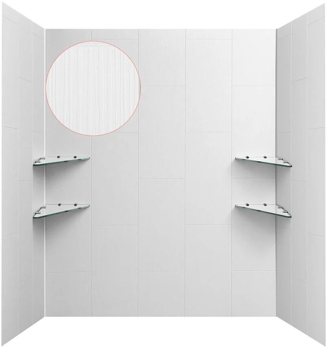 Main image of VEVOR Shower Wall Panels, 60" W x 36" D x 75" H, 0.14" (3.5 mm) Thick, 3-Panel Waterproof SMC Shower Surround Kit, Quick Install and Trimmable Bathroom Tub Wall Panel Surround Kit with 4 Glass Shelves