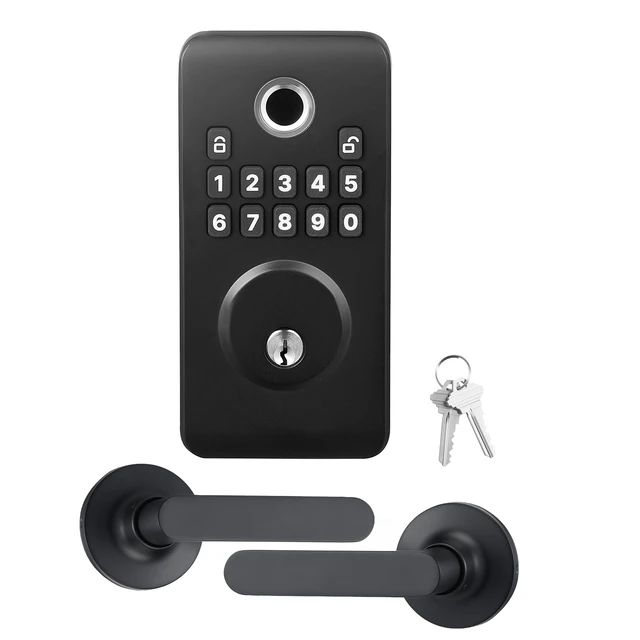 Alt view image 8 of 8 - VEVOR Fingerprint Door Lock Set, Electronic Biometric Deadbolt Keyless Entry Door Lock with Handle, Pioneering Easy-Grip Design, Auto Locking, One-Time Code, Anti-Peeking Password, Matte Black