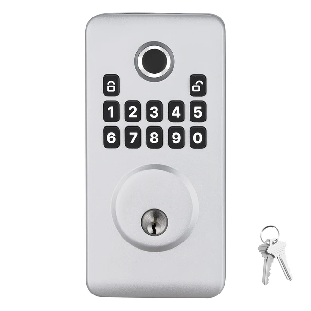 Alt view image 8 of 8 - VEVOR Fingerprint Door Lock, Electronic Biometric Deadbolt with Pioneering Easy-Grip Design, Auto Locking, One-Time Code, Anti-Peeking Password, Keyless Entry Door Lock for Home, Apartment, Silver