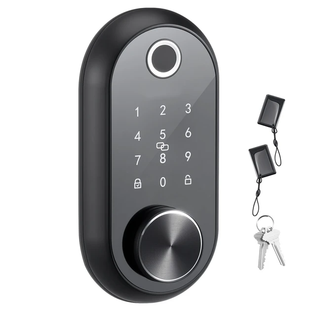 Alt view image 8 of 8 - VEVOR Fingerprint Door Lock, Electronic Biometric Deadbolt with Touchscreen, Auto Locking, One-Time Code, Anti-Peeking Password, Keyless Entry Door Lock with IC Cards, for Home, Apartment, Matte Black