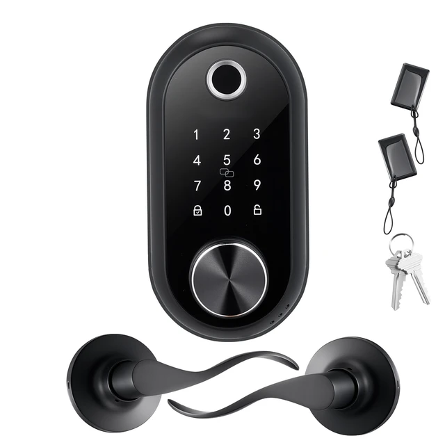 Alt view image 8 of 8 - VEVOR Fingerprint Door Lock Set, Electronic Biometric Deadbolt Keyless Entry Door Lock with Handle, Touchscreen, Auto Locking, One-Time Code, Anti-Peeking Password, IC Cards, for Home, Matte Black