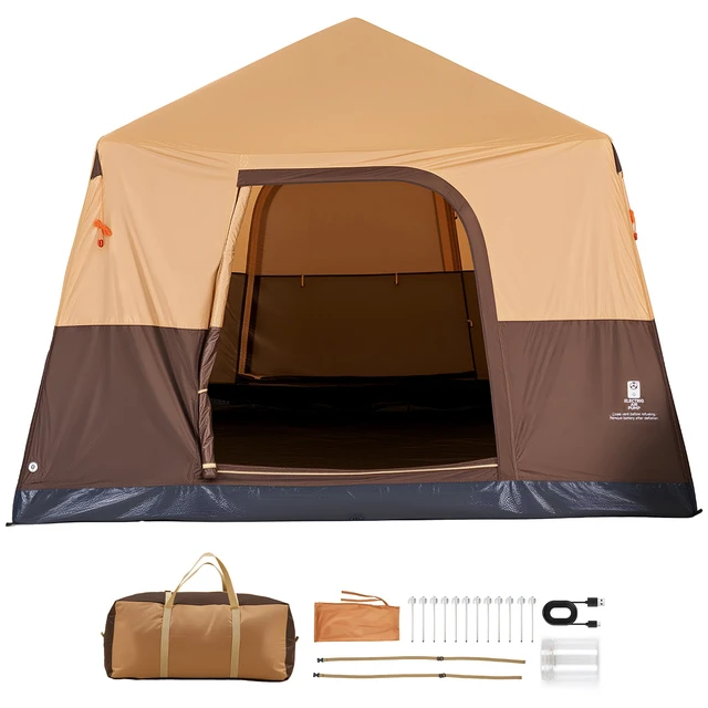 Alt view image 2 of 2 - VEVOR Camping Tent, 6 Person Inflatable Cabin Tent with Rechargeable Pump, TPU Air Tube & 4 Large Mesh Windows, Portable Easy Setup Waterproof with Carry Bag for Family Outdoor Camping & Hiking, Beige