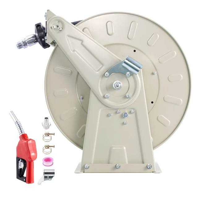 Alt view image 2 of 2 - VEVOR Fuel Hose Reel, 3/4 inch x 50 ft Retractable, Spring Driven Auto Swivel Rewind, 300 PSI, Heavy-Duty Carbon Steel Construction with Industrial Grade Rubber Hose, for Diesel Fuel, Kerosene