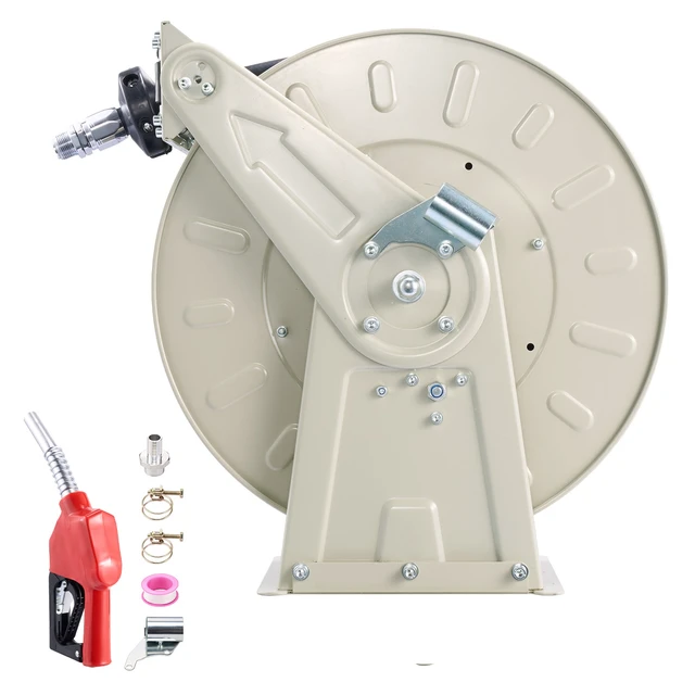 Alt view image 2 of 2 - VEVOR Fuel Hose Reel, 3/4 inch x 33 ft Retractable, Spring Driven Auto Swivel Rewind, 300 PSI, Heavy-Duty Carbon Steel Construction with Industrial Grade Rubber Hose, for Diesel Fuel, Kerosene