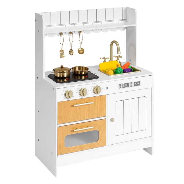 Alt view image 7 of 7 - VEVOR Play Kitchen for Kids, Wooden, Kids Kitchen Playset with Real Lights & Sounds, Food & Cookware Accessories, Pretend Play Toy Set, Sink, Oven, Stove, Cabinet, for Toddlers, Girls & Boys Ages 3-8