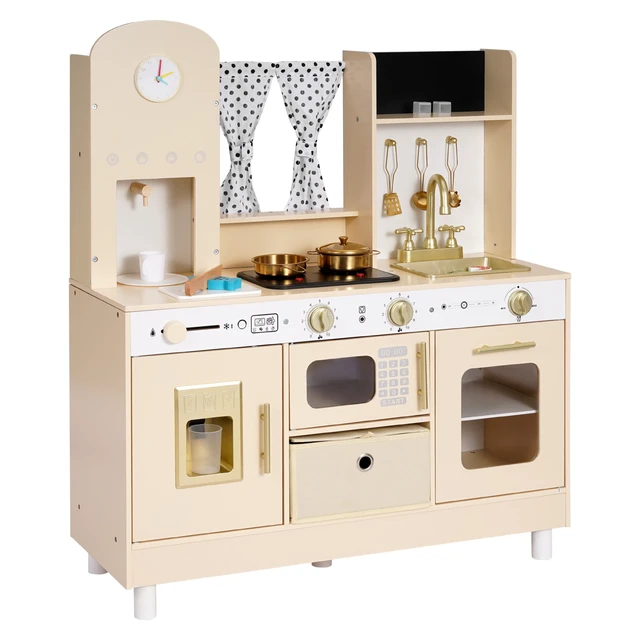 Alt view image 8 of 8 - VEVOR Play Kitchen for Kids, Wooden, Kids Kitchen Playset with Realistic Lights & Sounds, Food & Cookware, Modern Style Pretend Play Toy Set, Ice Maker, Microwave, for Toddlers, Girls & Boys Ages 3-8