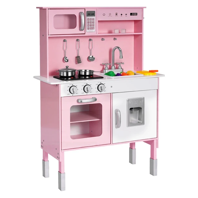 Alt view image 8 of 8 - VEVOR Play Kitchen for Kids, Wooden, Kids Kitchen Playset with Real Lights & Sounds, Food & Cookware, Pretend Play Toy Set, Microwave, Oven, Clicking Knobs, for Toddlers, Girls & Boys Ages 3-8, Pink