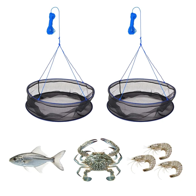 Alt view image 8 of 8 - VEVOR Foldable Fishing Net, Landing Fishing Pier Nets, Portable Drop Net for Pulling up Fish, Durable and Fish-friendly, with Rope and Storage Bag, for Minnows, Crawfish, Shrimp, Crab