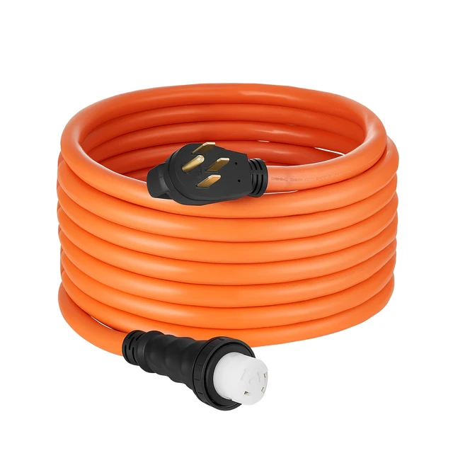 Alt view image 8 of 8 - VEVOR 50 Amp Generator Cord, 30 Feet, 125/250V RV Power Cord NEMA 14-50P to SS2-50R with Twist Lock, Grip Handle, Heavy Duty 6AWG/3 + 8AWG/1 Generator Cable, for RV Camper Generator to House, Orange