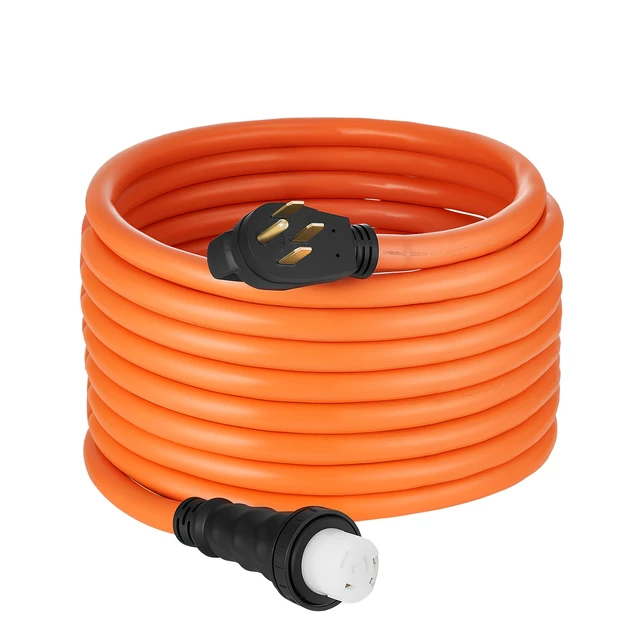Alt view image 8 of 8 - VEVOR 50 Amp Generator Cord, 75 Feet, 125/250V RV Power Cord NEMA 14-50P to SS2-50R with Twist Lock, Grip Handle, Heavy Duty 6AWG/3 + 8AWG/1 Generator Cable, for RV Camper Generator to House, Orange