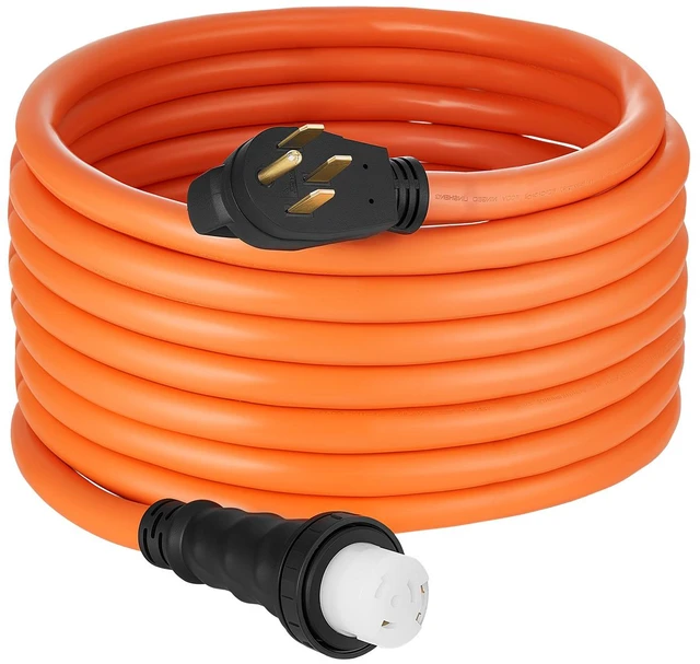Alt view image 8 of 8 - VEVOR 50 Amp Generator Cord, 25 Feet, 125/250V RV Power Cord NEMA 14-50P to SS2-50R with Twist Lock, Grip Handle, Heavy Duty 6AWG/3 + 8AWG/1 Generator Cable, for RV Camper Generator to House, Orange