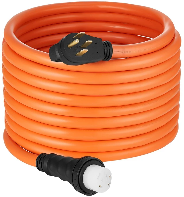 Alt view image 8 of 8 - VEVOR 50 Amp Generator Cord, 100 Feet, 125/250V RV Power Cord NEMA 14-50P to SS2-50R with Twist Lock, Grip Handle, Heavy Duty 6AWG/3 + 8AWG/1 Generator Cable, for RV Camper Generator to House, Orange