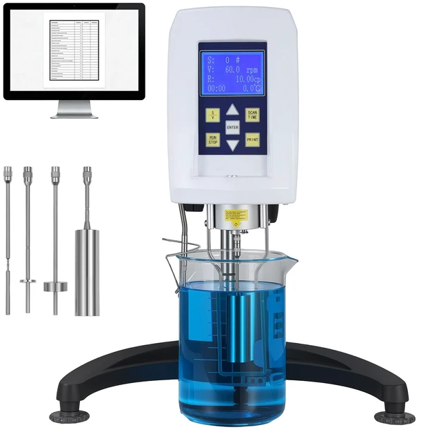 Alt view image 15 of 15 - VEVOR Digital Rotary Viscometer, 10-100,000 mPa.s(cP), ±2% Accuracy, 100-240V Digital Rotational Viscosity Meter with 4 Rotors and Temperature Probe, LCD Display, Lab Viscometer for Fluid Testing