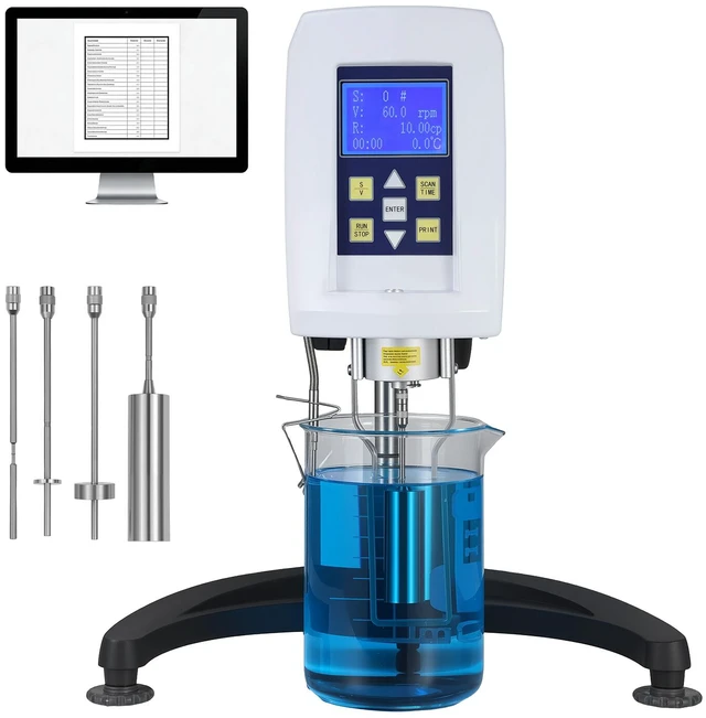 Alt view image 15 of 15 - VEVOR Digital Rotary Viscometer, 10-2,000,000 mPa.s(cP), ±2% Accuracy, 100-240V Digital Rotational Viscosity Meter with 4 Rotors and Temperature Probe, LCD Display, Lab Viscometer for Fluid Testing