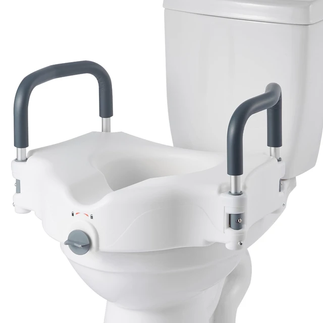 Alt view image 2 of 2 - Raised Toilet Seat with Arms, 300 lbs Load Capacity, 5-Inch Lift Height, Widened Commode Elevated Toilet Seat Riser with Padded Handles for Seniors, Elderly, Handicap, Disabled, and Adults Use