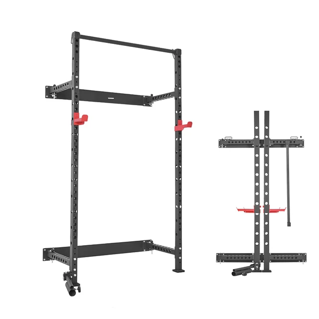 Alt view image 2 of 2 - Vevor Folding Power Cage, Wall-Mounted Power Rack Squat Rack, Multifunctional Strength Training Workout Equipment with Landmine Holder, Adjustable J-Hooks & Pull-Up Bar for Home Gym, 1000LBS Capacity