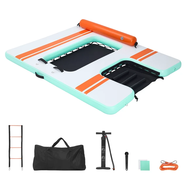 Alt view image 8 of 8 - VEVOR Inflatable Floating Dock, 8 x 6 FT Inflatable Dock Platform, Non-Slip Water Air Mat with Portable Carrying Bag and Detachable Ladder, Floating Water Platform Island Raft for Pool Beach Ocean