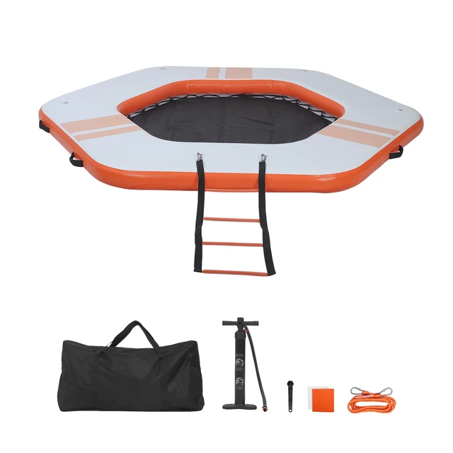 Alt view image 8 of 8 - VEVOR Inflatable Floating Dock, 8.5x8.5 FT Inflatable Dock Platform, Non-Slip Water Mat with Portable Carrying Bag & Detachable Ladder, Floating Water Platform Island Raft for Pool Beach Ocean, Orange