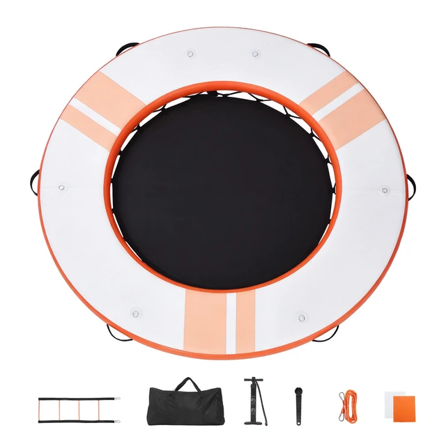 Alt view image 8 of 8 - VEVOR Inflatable Floating Dock, 8 FT Inflatable Dock Platform, Non-Slip Water Air Mat with Portable Carrying Bag and Detachable Ladder, Floating Water Platform Island Raft for Pool Beach Ocean, Orange