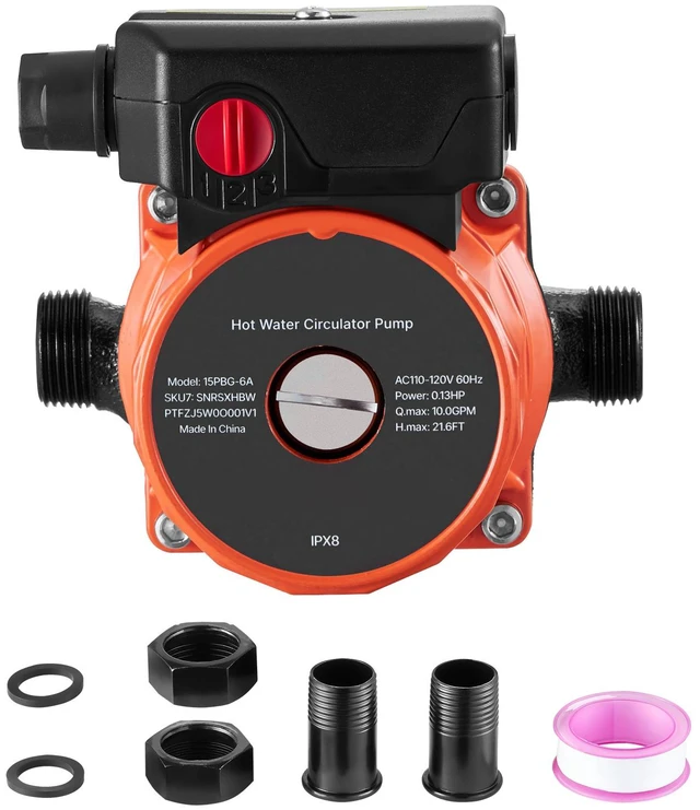 Alt view image 9 of 9 - VEVOR Hot Water Recirculating Pump, 10 GPM, Instant Circulation Circulator Pump System, 3-Speed Control, 0.13 HP, 110-120V, NPT 3/4 in to NPT 1/2 in Adapter, Cast Iron Head, for Water Heater System