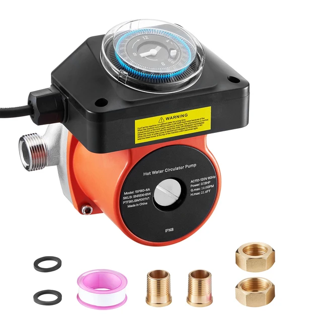 Alt view image 9 of 9 - VEVOR Hot Water Recirculating Pump, with Timer, 10 GPM Instant Recirculation Pump Kit, Circulation Circulator System, 0.13 HP AC 110-120V, NPT 3/4 in to NPT 1/2 in Connector, for Solar Water Heater